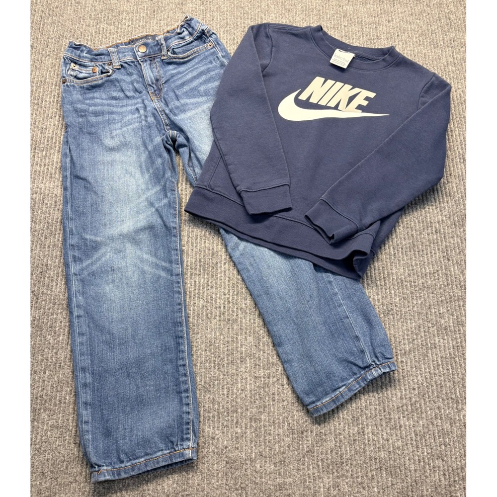 Boys Nike Navy Logo Sweatshirt & Lucky Brand Classic Straight Jeans Set Size 7